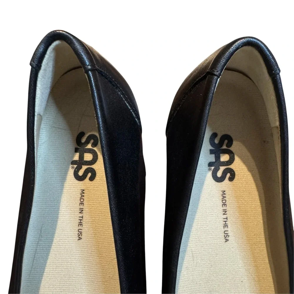SAS Womens Size 6.5N Black Leather Ballet Flats Slip On Comfort Shoes J7667